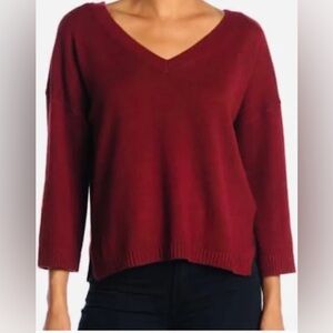 Madewell Lightweight Sleeve Double V-Neck Sweater in Burnished Mahogany